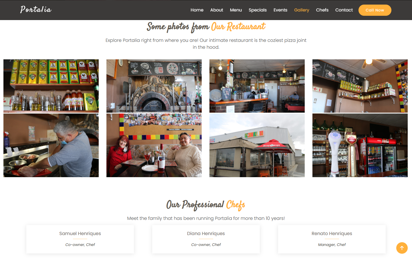 Portalia gallery section with restaurant food and venue photography