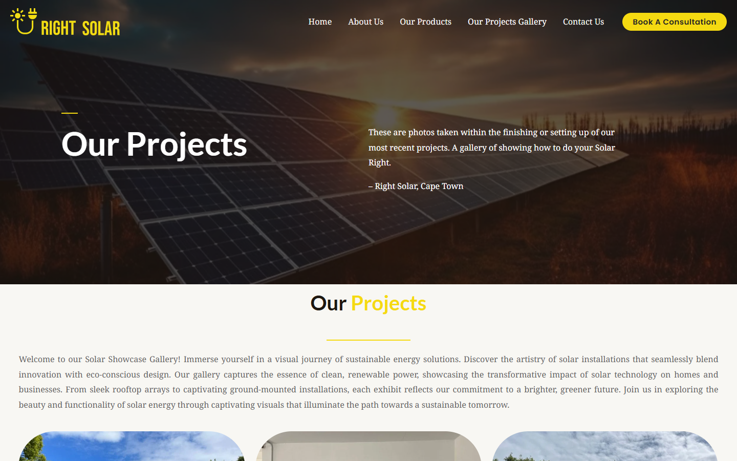 Right Solar projects gallery showing installed solar systems