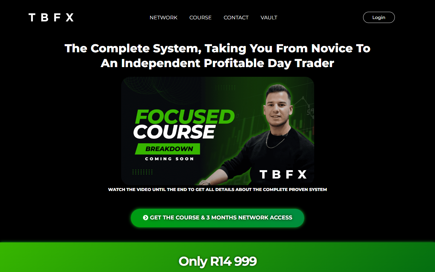 TBFX focused course landing page with course framework content